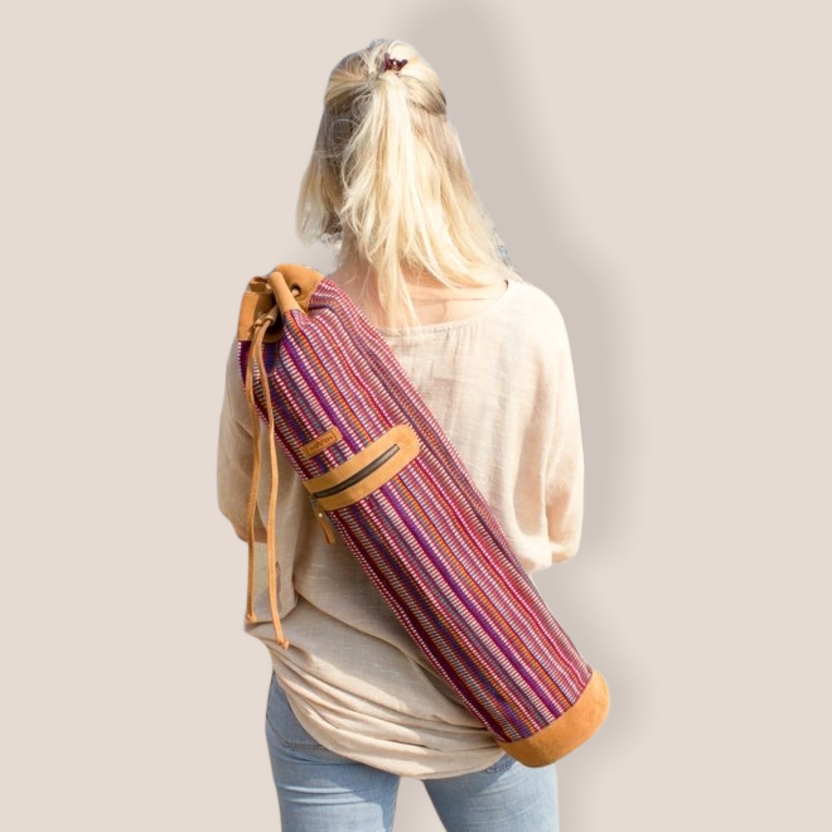MUNIMUNI Aasha Zip Yoga Mat Bag by Woven - Purple Recycle Pattern
