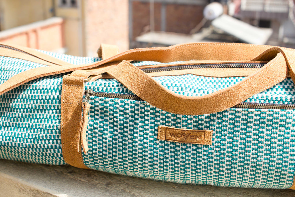 Yoga Mat Bag | Kantha Quilt Design | Teal Green
