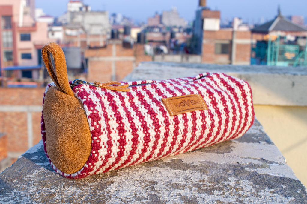 MUNIMUNI Aasha Top Yoga Mat Bag by Woven - Red/ White Thicker Stripe