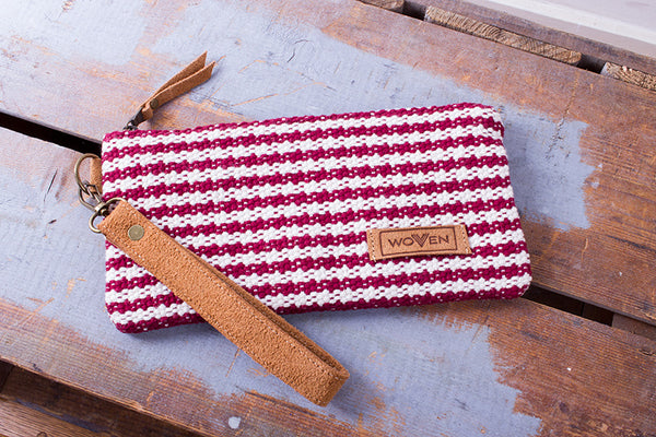 Wallet - Dark Red/ White Thicker Stripe - MuniMuni