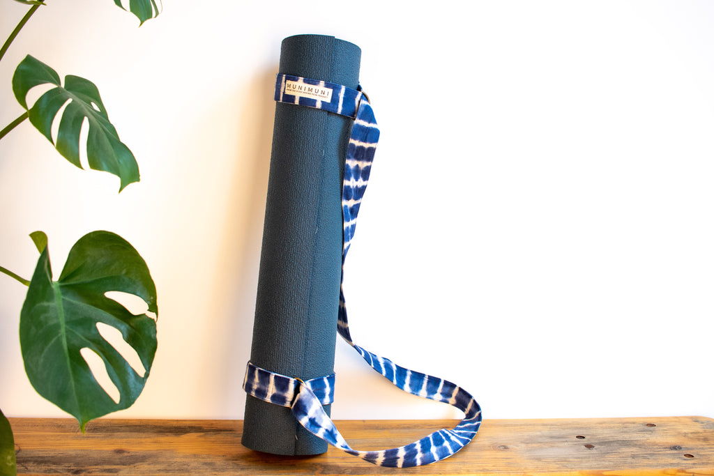 Tie Dye Yoga Carry Strap - Indigo Blue Stripe